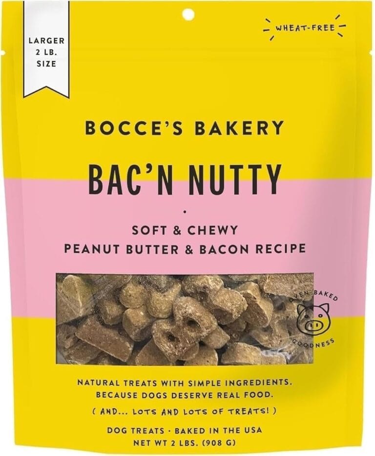 Boccces Bakery Bac'n Nutty Dog Treats - Peanut Butter & Bacon 2 LBs (Larger Size) - Simple Ingredients; Wheat-Free