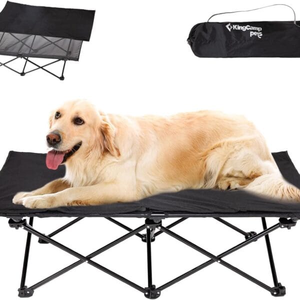 KingCamp Elevated Dog Bed for Large Dogs, Outdoor Raised Cooling Pet Cot Bed with Washable Breathable Mesh & No-Slip Feet Perfect for Camping, Backyard, Indoor Use (Large, Black)