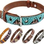 Western Dog Collar  Leather Dog Collar Embroidered Design for Small Medium Large Dogs & Puppy Pets - Aztec & Southwest for Boy and Girl Female & Male Dogs - Collar Para Perro (Medium, Teal)