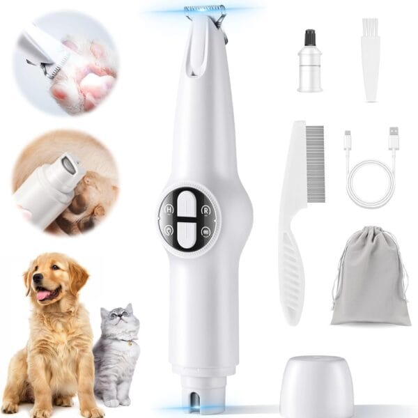 Dog Paw Trimmer & Nail Grinder 2in1 Upgrade [Ultra-Low Noise] [Micro Precision] Cordless Clippers for Grooming Kit, Pet Hair Shears for Cat Small Dogs, Electric Razors with LED Light