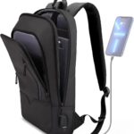 hk Backpack for Men Business Slim Backpack with USB Charger Computer Lightweight Anti-theft Travel Backpacks 15.6 inch Water Resistant Laptop Bag for Work Office College-Black