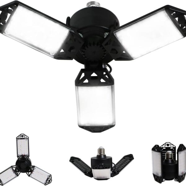 LED Garage Light, 80W 8000 Lumen Ceiling Lights with 3 Adjustable Panels, 6500K Daylight Light Bulb Fixture LED Lights for Garage, Workshop