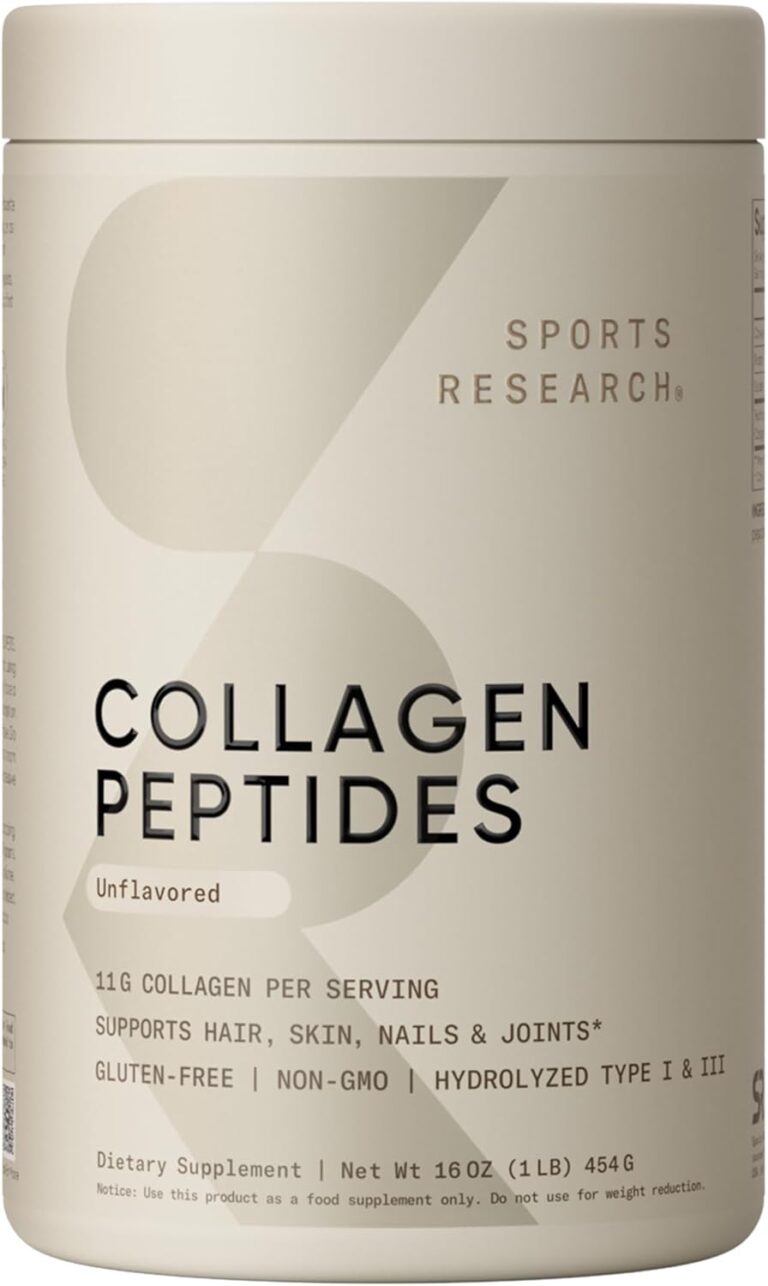 Sports Research Collagen Peptides - Hydrolyzed Type 1 & 3 Collagen Powder Protein Supplement for Healthy Skin, Nails, & Joints - Easy Mixing Vital Nutrients & Proteins, Collagen for Women & Men