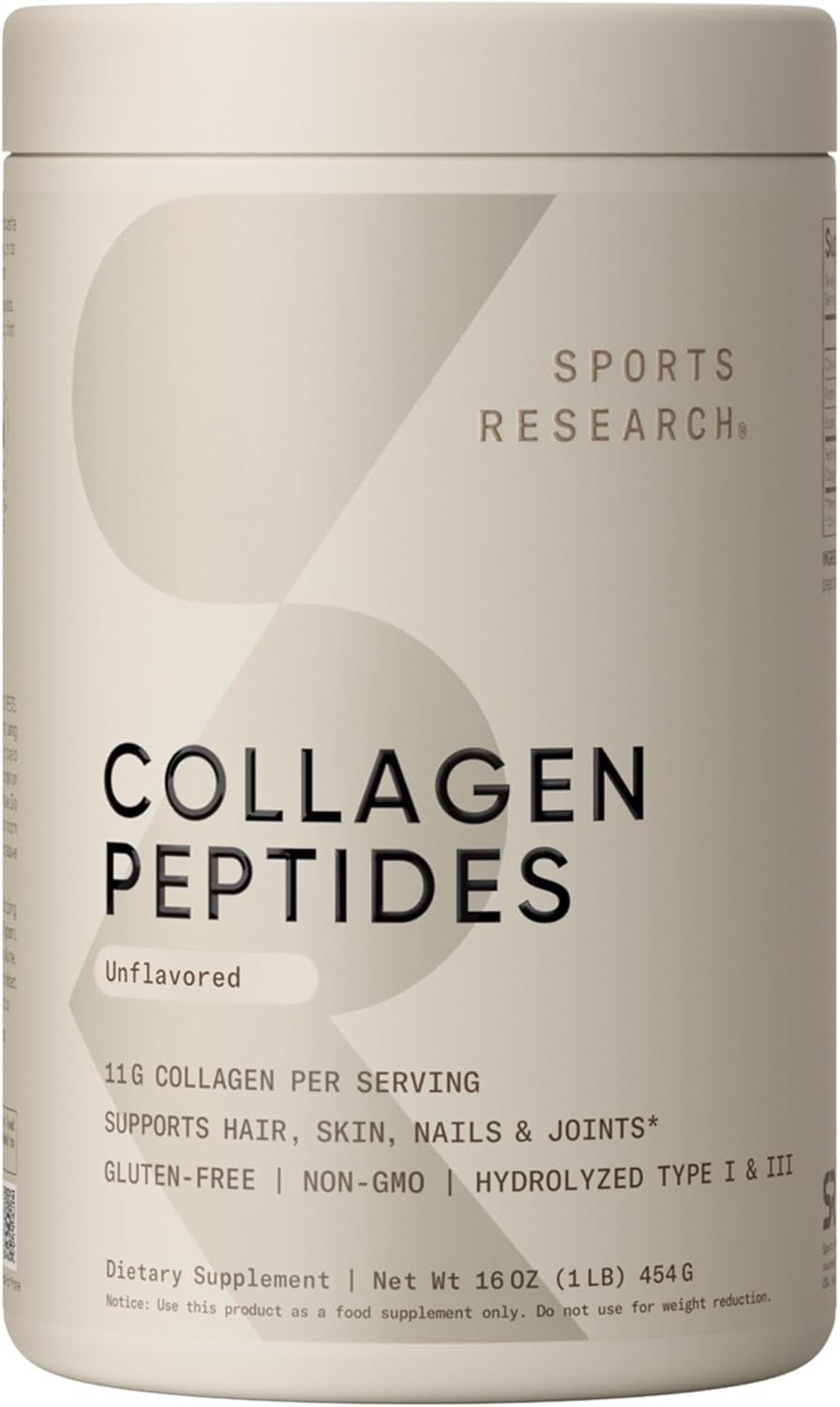 Sports Research Collagen Peptides - Hydrolyzed Type 1 & 3 Collagen Powder Protein Supplement for Healthy Skin, Nails, & Joints - Easy Mixing Vital Nutrients & Proteins, Collagen for Women & Men Sports Research Collagen Peptides - Hydrolyzed Type 1 & 3 Collagen Powder Protein Supplement for Healthy Skin, Nails, & Joints - Easy Mixing Vital Nutrients & Proteins, Collagen for Women & Men