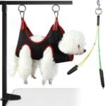 Foldable Dog Grooming Arm with Clamp, Adjustable Height 18"-30", Grooming Table for Dogs at Home with Hammock and No-Sit Holder, Dogs Grooming Table for Small Medium Dog at Home or Pet Store