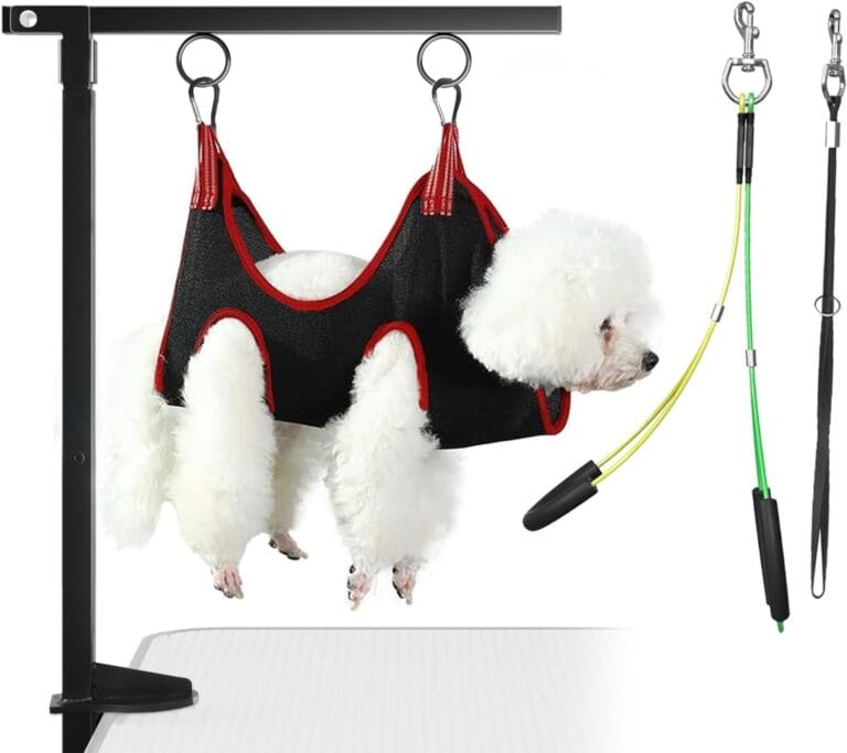 Foldable Dog Grooming Arm with Clamp, Adjustable Height 18"-30", Grooming Table for Dogs at Home with Hammock and No-Sit Holder, Dogs Grooming Table for Small Medium Dog at Home or Pet Store