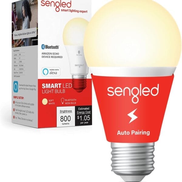 Sengled Alexa Light Bulb, S1 Auto Pairing with Alexa Devices, Warm Smart Light Bulbs, Bluetooth Mesh Smart Home Lighting, E26 60W Equivalent, 800LM, 1-Pack
