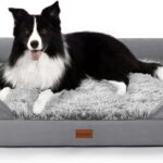 Gimars 3.7in Thickened Orthopedic Dog Bed for Large Dogs, Supportive L Dog Sofa Bed with Bolster & 28D Egg-Crate Mattress, Waterproof Lining, Washable Plush Cover for Arthritic Dogs