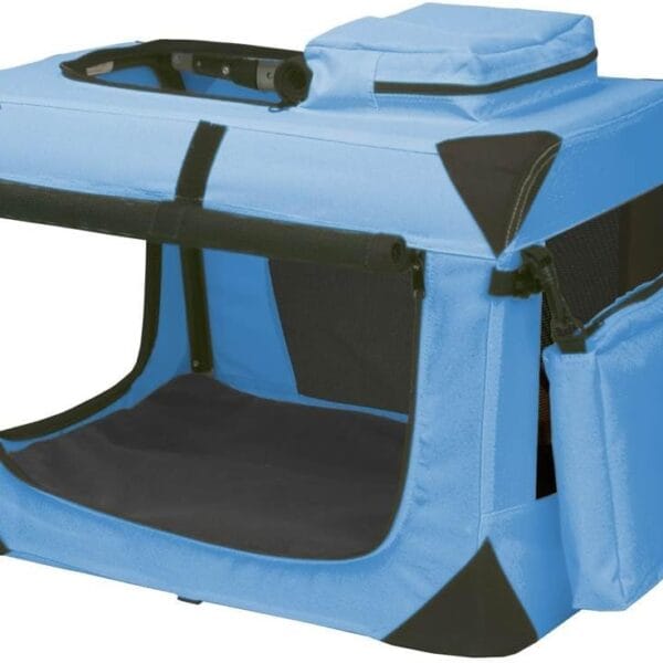 Pet Gear 3 Door Portable Soft Crate, Folds Compact for Travel in Seconds No Tools Required, Comes with Comfort Pad + Storage Bag, Steel Frame, Premium 600D Fabric, Indoor/Outdoor, Ocean Blue, Extra Small
