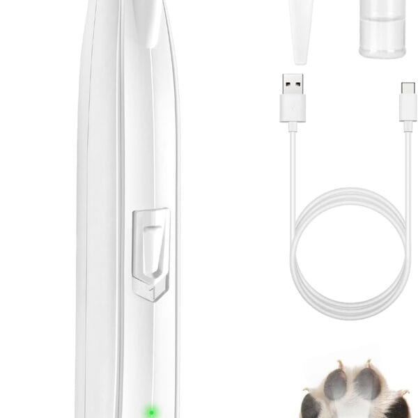 Dog Paw Trimmer for Grooming, Cordless Electric Dog Clippers with LED Light, Rechargeable Low Noise Small Pet Shaver for Trimming Cat's Hair Around Eyes, Faces, Ears, Paws, Rump(White)