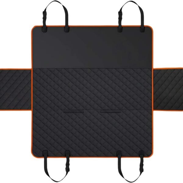 All-in-One Heavy Duty Waterproof Scratch-Proof Dog Back Seat Hammock with Side Flaps, Adjustable & Portable, Easy Install for SUV/Trucks & Tesla, Compatible with Child Car Seat - Orange