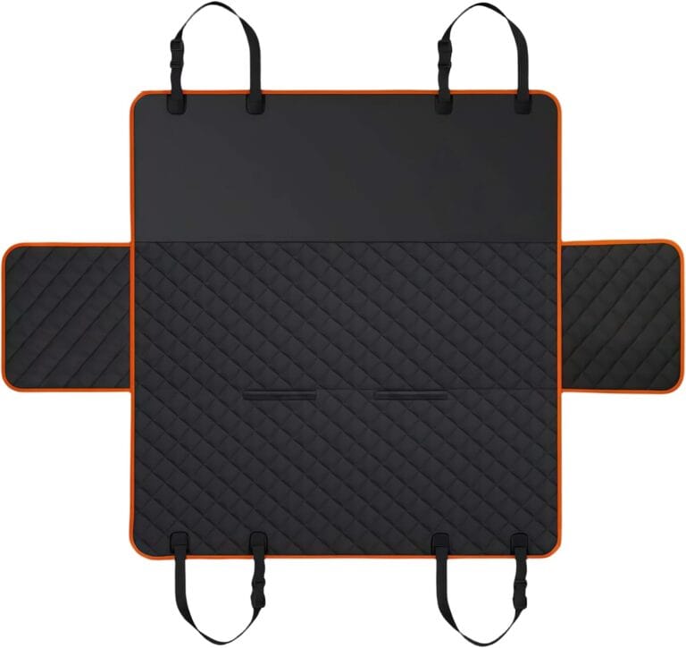 All-in-One Heavy Duty Waterproof Scratch-Proof Dog Back Seat Hammock with Side Flaps, Adjustable & Portable, Easy Install for SUV/Trucks & Tesla, Compatible with Child Car Seat - Orange