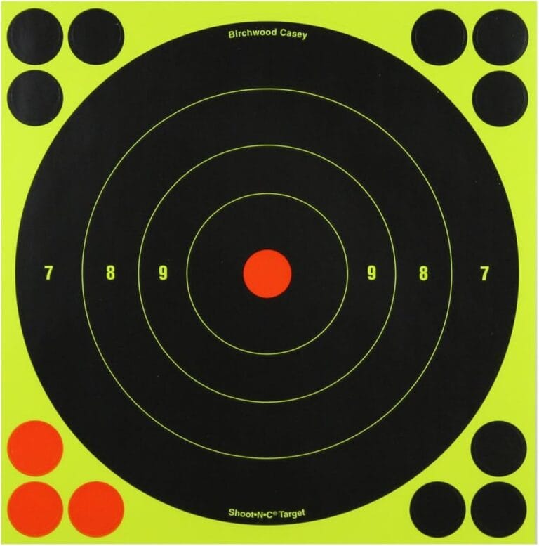 Birchwood Casey Shoot-N-C 8" Bull's-Eye Reactive Targets - Highly Visible Instant Feedback Self-Adhesive Shooting Targets with Repair Pasters