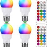 ILC RGB LED Color Changing Light Bulb, 40W Equivalent, 450LM, 2700K Warm White 5W E26 Screw Base RGBW, Flood Light Bulb- 12 Color Choices - Timing Infrared Remote Control (4 Pack)