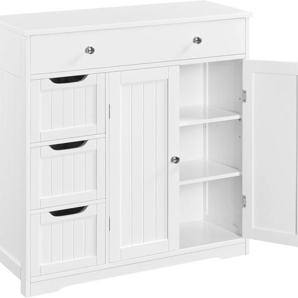 Topeakmart Bathroom Free-Standing Floor Cabinet, Practical Storage Cabinet with 4 Drawers and 2 Doors for Kitchen, Entrance Area, Living Room, Adjustable Shelves, Ample Space White