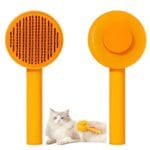 Self-Cleaning Pet Brush - Deep Massage Deshedding Comb with Resin Protective Tips, Curved Teeth, One-Button Hair Release - Washable, for Shedding & Long-Haired Dogs Cats