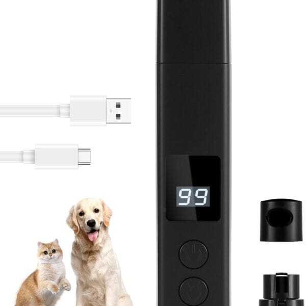 CLIPOP Dog Nail Grinder-Professional 4-Speed Electric USB Rechargeable Pet Nail Trimmer with LED Lights, Quiet/Low Vibration, Painless Paws Grooming & Smoothing for Small to Large Dogs/Cats (Black)