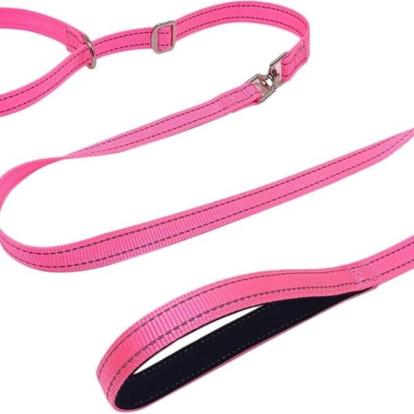 Slip Leash Dog Training Lead, Reflective Tangle-Free Adjustable No Pull Control Leash, 6 FT 3/4" Flat Wide Nylon with Padded Handle for Walking, Pink