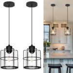 5.91in Industrial Black Pendant Lights Kitchen Island, Glass Bathroom Pendant Light Set of 2, Modern Kitchen Pendant Lighting over Island with Adjustable Cord, Farmhouse Hanging Light for Hallway Home
