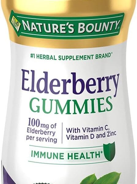 Nature's Bounty Elderberry Gummies, Dietary Supplement, Supports Immune Health, Contains Vitamin A, C, D, E and Zinc, 100 mg, 70 Gummies