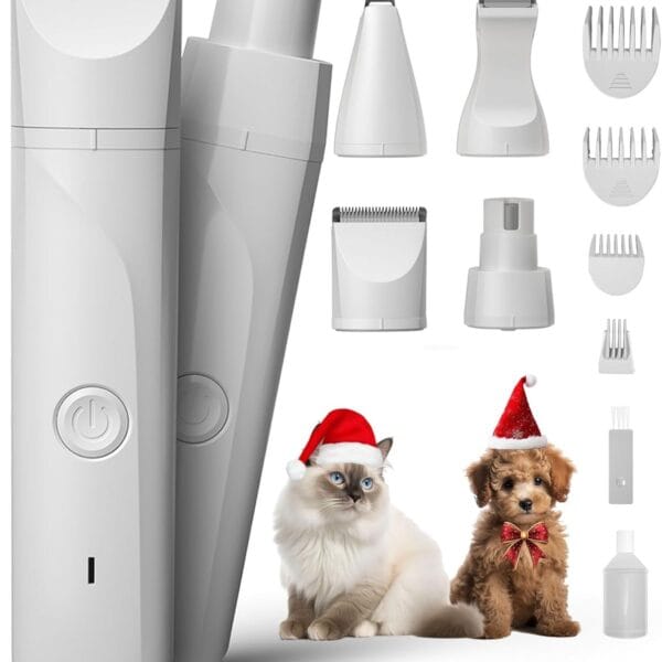 JOTUT Small Dog Paw Trimmer for Grooming Electric Cordless Low Noise for Trimming Pet's Hair 4 in 1 Quiet Cordless Dog Clippers Nail Grinder Shaver for Small Pets