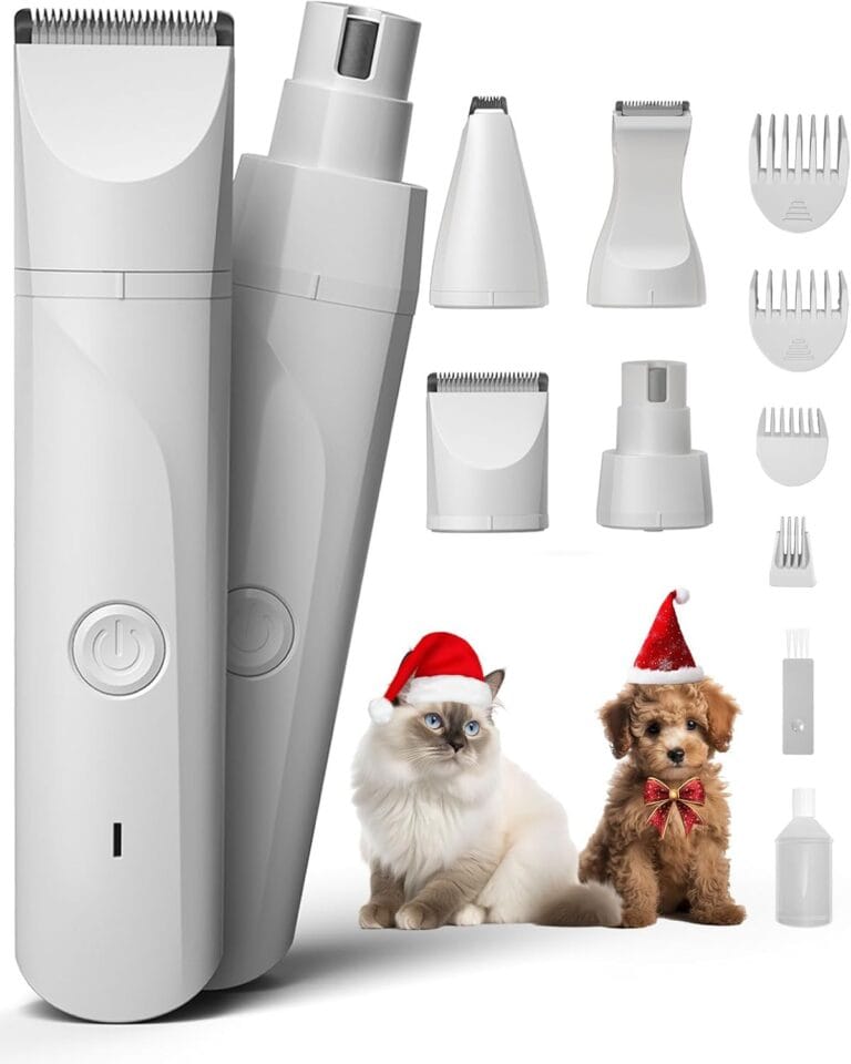 JOTUT Small Dog Paw Trimmer for Grooming Electric Cordless Low Noise for Trimming Pet's Hair 4 in 1 Quiet Cordless Dog Clippers Nail Grinder Shaver for Small Pets