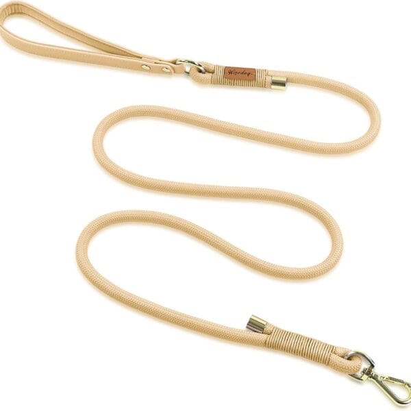Wisedog 6FT Rope Dog Leash - Polyester Rope with PVC Soft Padded Handle, Rustproof 360Swivel Buckle - Durable for Small, Medium & Large Dogs (Sand Color)