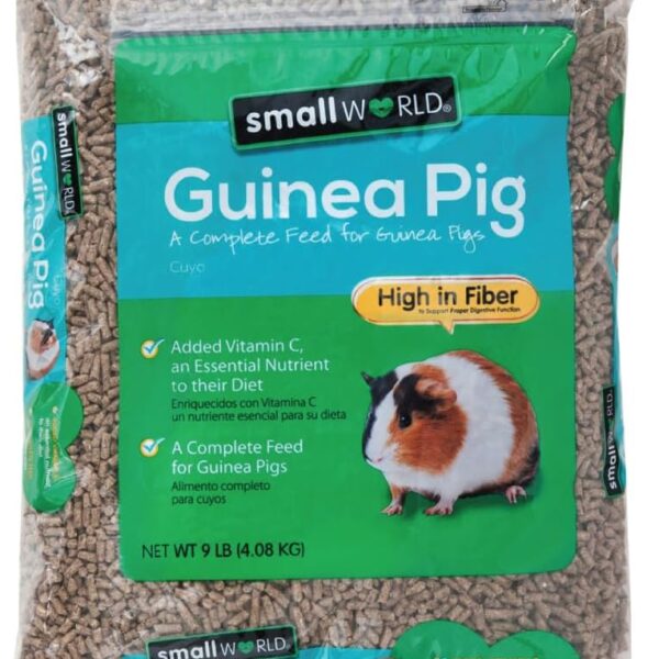 Small World Guinea Pig Feed, High Fiber Food for Guinea Pigs, Complete Nutrition, Vitamin C for Essential Nutrition, 9 lbs