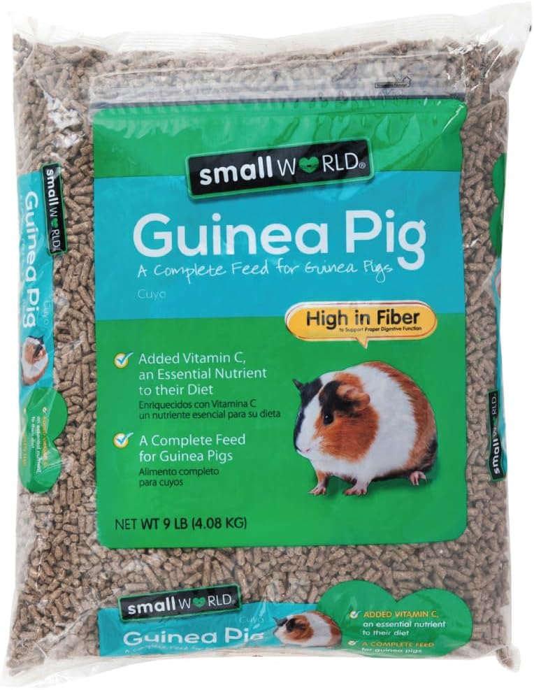 Small World Guinea Pig Feed, High Fiber Food for Guinea Pigs, Complete Nutrition, Vitamin C for Essential Nutrition, 9 lbs