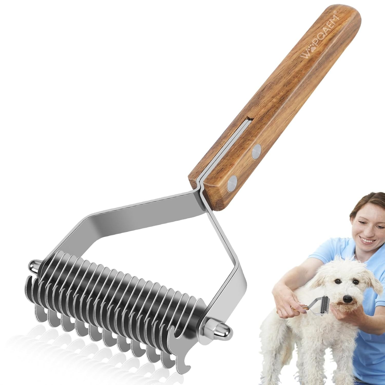 Undercoat Rake for Dogs - Dual-Sided Deshedding Blade, Wooden Handle, Professional Pet Grooming Tool with Matting Remover & Shedding Control for Double Coat Dogs & Long-Haired Cats, Large Undercoat Rake for Dogs - Dual-Sided Deshedding Blade, Wooden Handle, Professional Pet Grooming Tool with Matting Remover & Shedding Control for Double Coat Dogs & Long-Haired Cats, Large