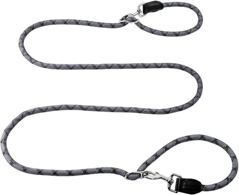 Hands Free Dog Leash(8.5ft), 8 in 1 Multifunction Nylon Double Leash for Dogs,1.2cm Adjustable Waist with Reflective Stitching for Training -Grey