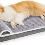 Orthopedic Dog Bed Large Sized Dog with Pillow 36''X24'', Waterproof Soft Comfortable Egg Crate Foam Pet Crate Beds Mat with Removable Washable Cover and Non-Slip Bottom, Grey