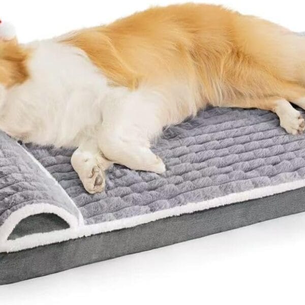 Orthopedic Dog Bed Large Sized Dog with Pillow 36''X24'', Waterproof Soft Comfortable Egg Crate Foam Pet Crate Beds Mat with Removable Washable Cover and Non-Slip Bottom, Grey