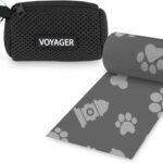 Best Pet Supplies Dog Poop Bag Holder Leash Attachment with 15 Bags, Black, Reusable Mesh Dispenser Pouch for Travel, Walking, Park, and Outdoor Use, Soft and Durable with Clip-On