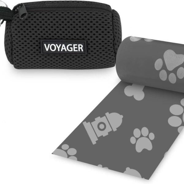 Best Pet Supplies Dog Poop Bag Holder Leash Attachment with 15 Bags, Black, Reusable Mesh Dispenser Pouch for Travel, Walking, Park, and Outdoor Use, Soft and Durable with Clip-On