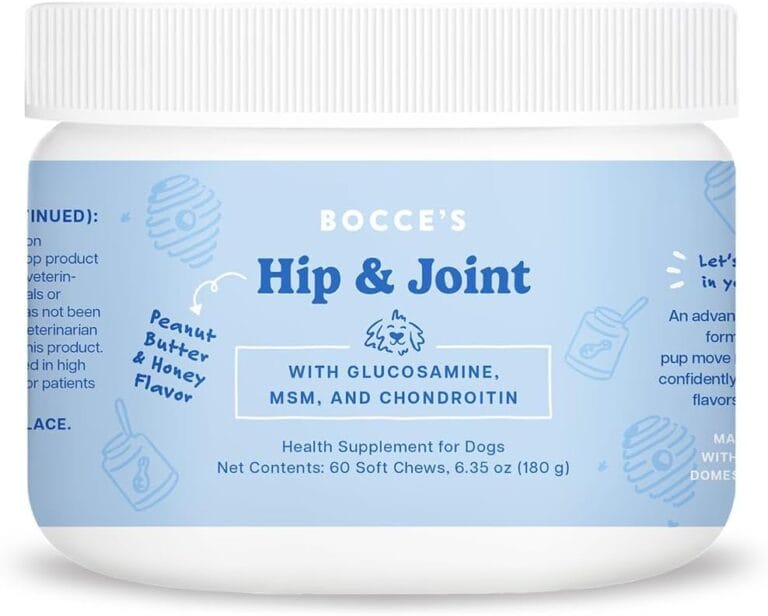 Bocce's Bakery Hip & Joint Supplement for Dogs, Daily Chews Made in The USA with Glucosamine, MSM, and Chondroitin, Supports Healthy Joints, Peanut Butter & Honey, 60 ct