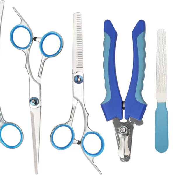 6-piece set of pet grooming scissors and nail clippers - professional dog and cat nail clipper set, equipped with grooming scissors and nail clippers - suitable for pet dogs and cats