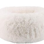 BODISEINT Modern Soft Plush Round Pet Bed for Cats or Small Dogs, Mini Medium Sized Dog Cat Bed Self Warming Autumn Winter Indoor Snooze Sleeping Cozy Kitty Teddy Kennel (20 D x 8'' H, White)