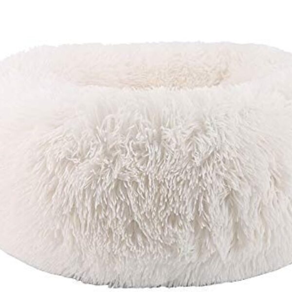 BODISEINT Modern Soft Plush Round Pet Bed for Cats or Small Dogs, Mini Medium Sized Dog Cat Bed Self Warming Autumn Winter Indoor Snooze Sleeping Cozy Kitty Teddy Kennel (20 D x 8'' H, White)