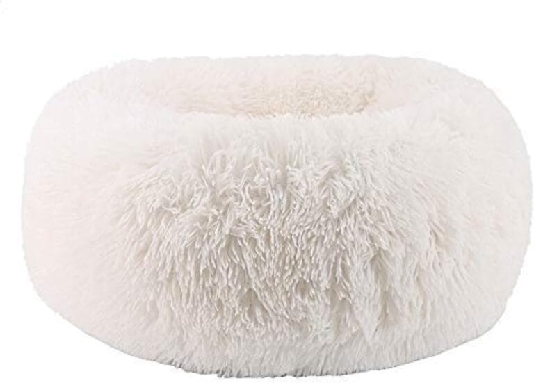 BODISEINT Modern Soft Plush Round Pet Bed for Cats or Small Dogs, Mini Medium Sized Dog Cat Bed Self Warming Autumn Winter Indoor Snooze Sleeping Cozy Kitty Teddy Kennel (20 D x 8'' H, White)