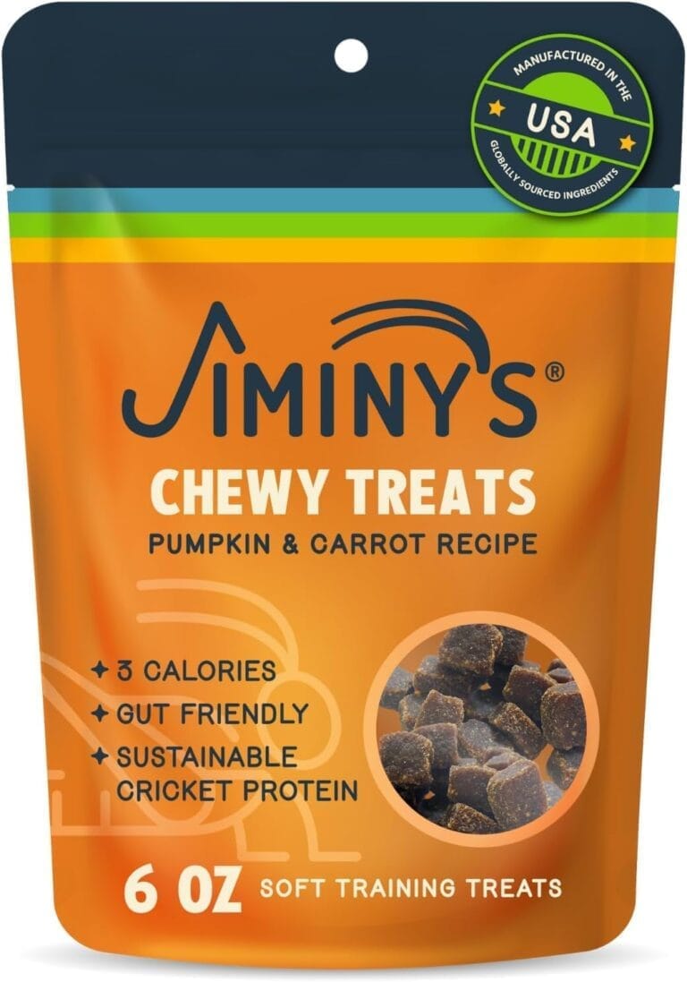 Jiminy's Chewy Cricket Training Treats for Dogs, Low Calorie, Hypoallergenic, Made in USA, 6oz, Pumpkin & Carrot (Pack of 1)