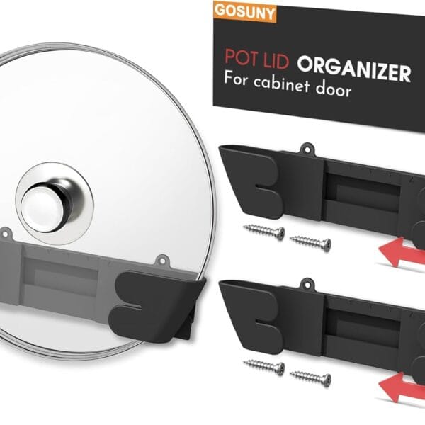 Adjustable Universal Pot Lid Holder Organizer for Cabinet - Upgraded Patented 3 Pack Pan Lids Organizers Inside Door Wall Mount Pots Top Rack for Kitchen Cupboard Fit 6" to 13" (Black)