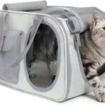 Pet Carrier for Small Cats Dogs, Dog Carrier Travel Bag with Adequate Ventilation, Locking Safety Zippers, Padded Shoulder and Carrying Strap(Grey)