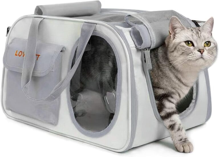 Pet Carrier for Small Cats Dogs, Dog Carrier Travel Bag with Adequate Ventilation, Locking Safety Zippers, Padded Shoulder and Carrying Strap(Grey)