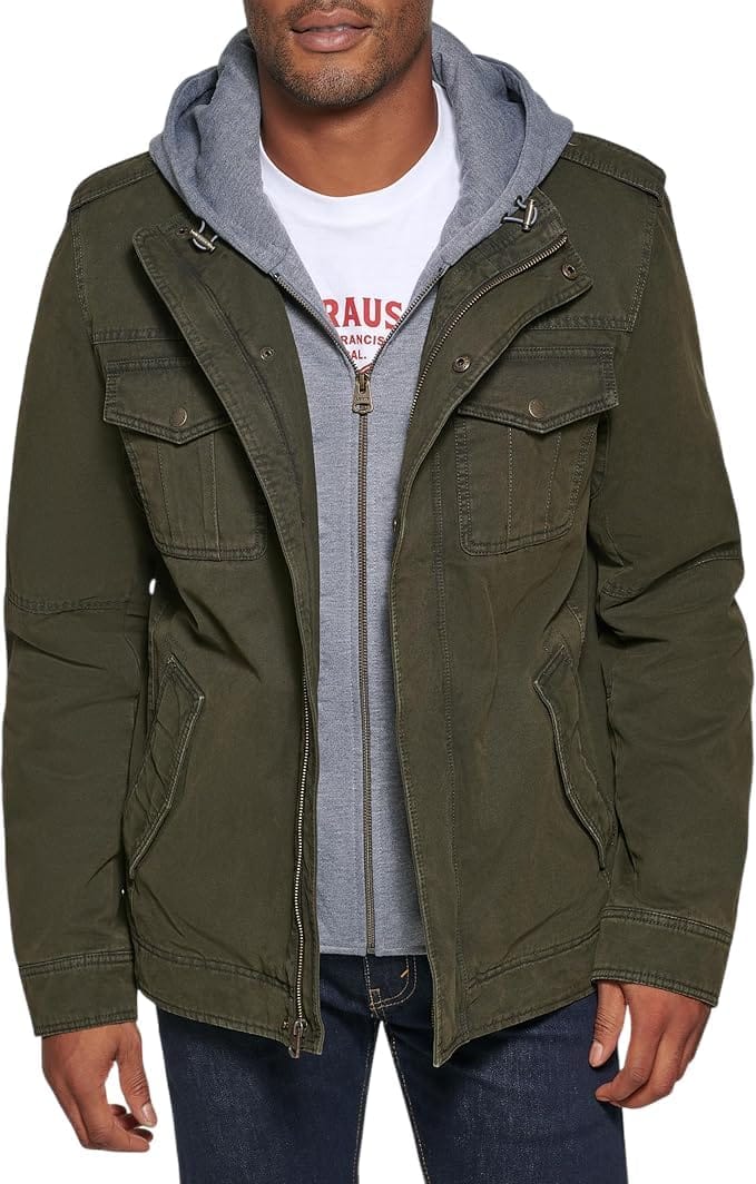 Levi's Men's Washed Cotton Hooded Military Jacket (Regular & Big & Tall Sizes)