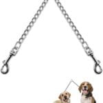 Metal Double Dog Leash Chew Proof Chain Leash 2 Way No Tangle Coupler Anti Chew Dog Leash Extension Splitter Lead for 2 Small Dogs Walking (40cm)