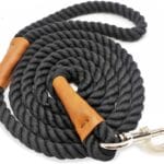 Cotton Dog Leash, 6FT Black Dog Leash Soft Rope Braided with Leather Tailor Connection Lightweight Pet Lead for Small Medium Large Dogs Walking
