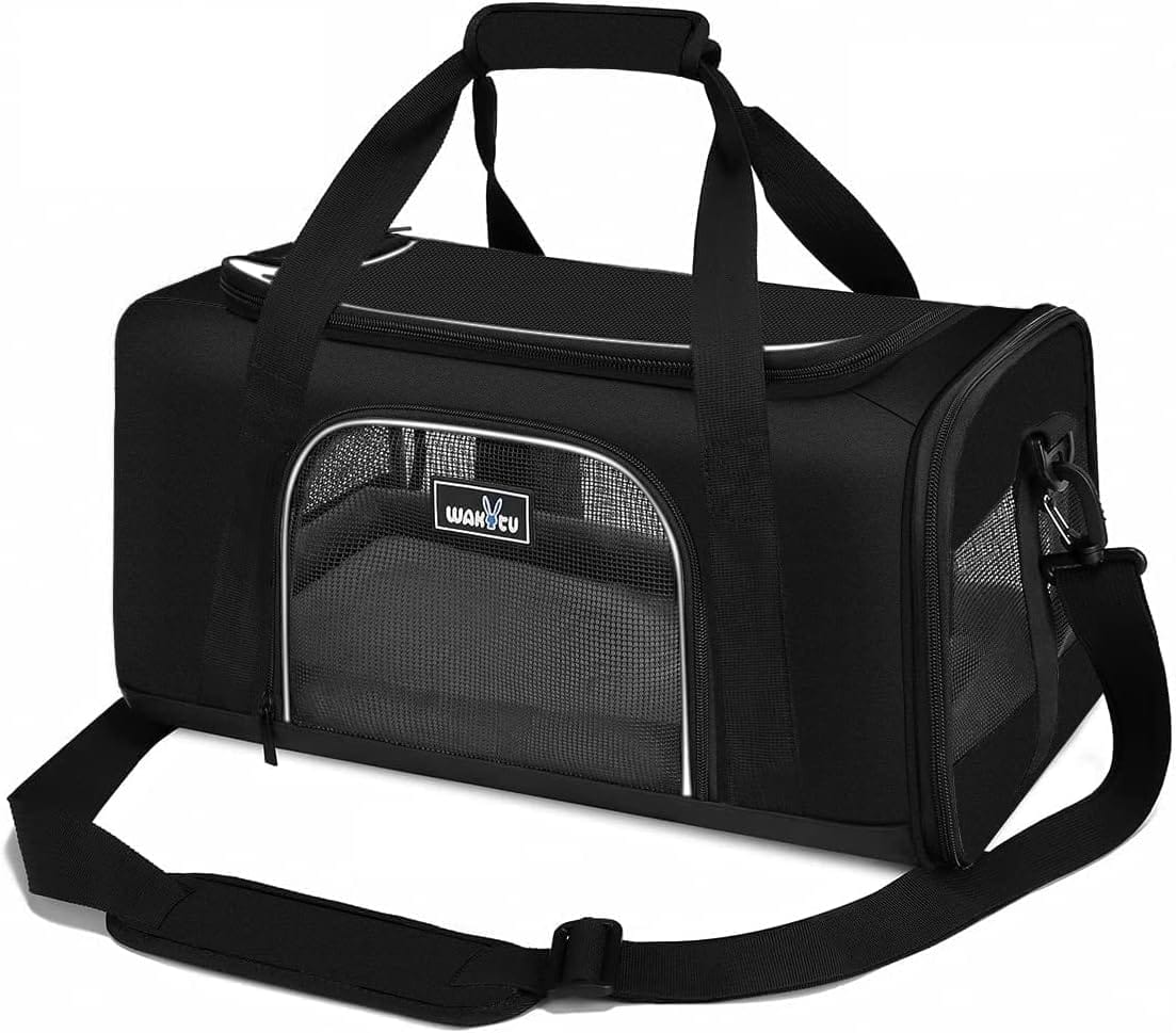 TSA Approved Pet Carrier for Small Medium Cats and Dogs | Dog Carrier with Adequate Ventilation | 4 Mesh Windows, 3 Entrance, Locking Safety Zippers, Padded Shoulder Strap, Black TSA Approved Pet Carrier for Small Medium Cats and Dogs | Dog Carrier with Adequate Ventilation | 4 Mesh Windows, 3 Entrance, Locking Safety Zippers, Padded Shoulder Strap, Black