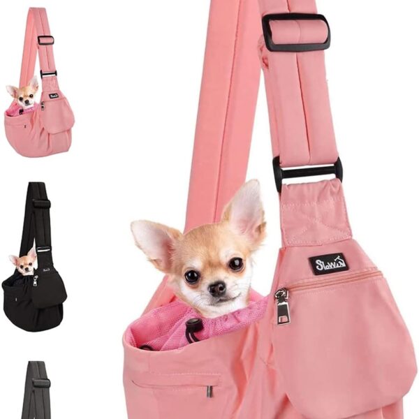 Lukovee Dog Sling Carrier, Hard Bottom Support & Adjustable Soft Padded Shoudler Strap Dog Slings for Small Dogs, Dog Purse with Drawstring Mesh Opening & Zipper Pockets for Puppy Cat Pet (Pink)