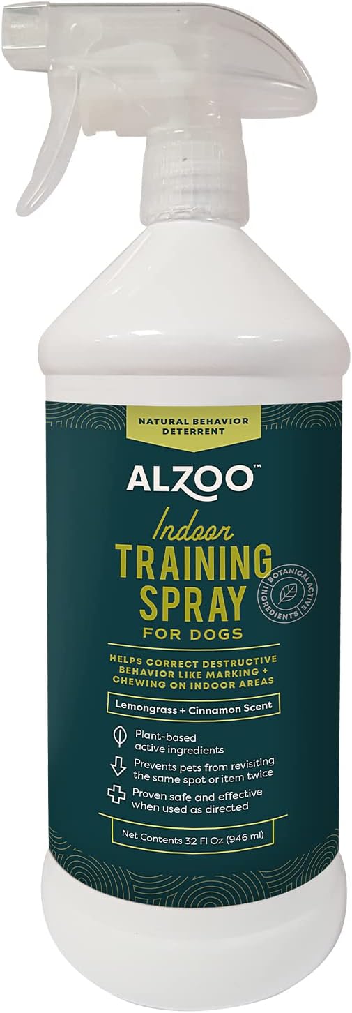 ALZOO Indoor Training Spray for Dogs, Helps Correct Destructive Behavior Like Marking & Chewing On Indoor Areas, 100% Plant-Based Active Ingredients, 32 Fl. Oz. Spray Bottle